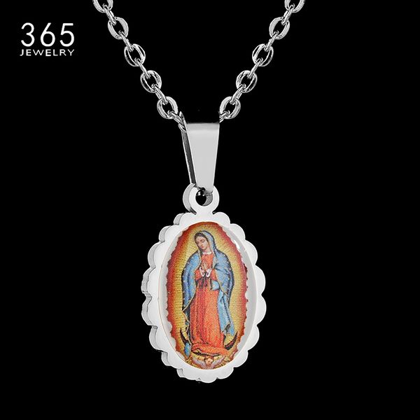 

blessed virgin mary necklace stainless steel catholic religious laciness women necklace drop shipping, Silver