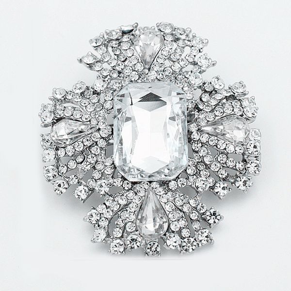 Düğün Gelin takı Aksesuarlar için ışıltılı Büyük Kristal Çiçek Broş Kadınlar Rhinestone Diamante Yaka Pin Broş