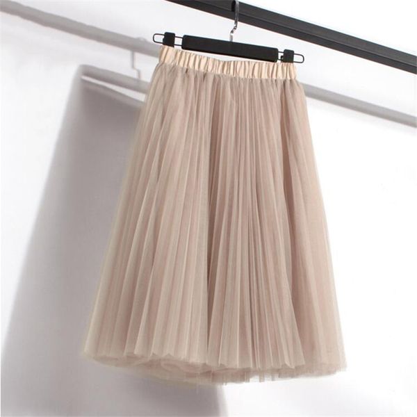 

женские юбки midi tulle юбки женские a-line эластичные высокие талии сетчатые пачки плиссированные юбки для женщин school beige black