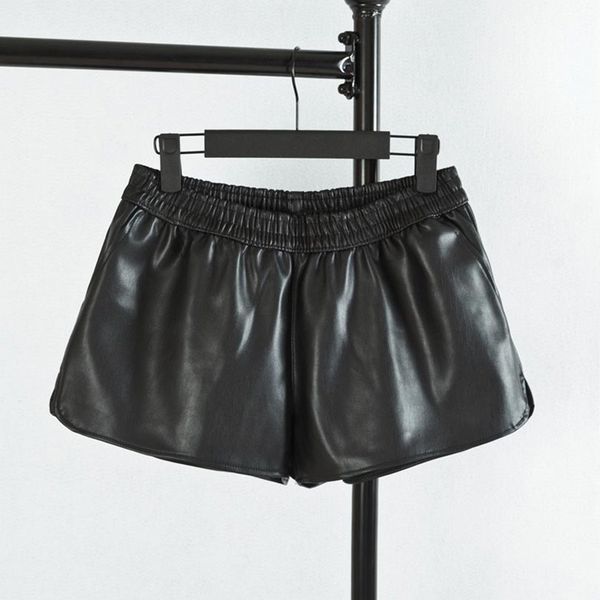 

c3 autumn casual women pu leather shorts 5xl plus size woman clothes elastic waist fashion wide leg shorts, White;black