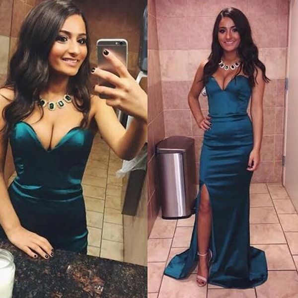 

simple elegant evening dresses sweetheart sleeveless front split sheath column prom party gowns sweep train dresses custom made, Black;red