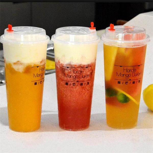 

700ml/24oz cold drinks juice cups coffee milky tea cups thicken disposable transparent plastic drinks cups with lid