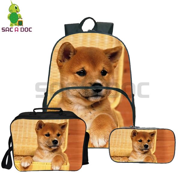 Sets Shiba Inupughusky Backpack School Shoulder Bags For Teenage Boys Girls Kids Travel Rucksack With Cooler Bag Backpacks For Kids Backpack With