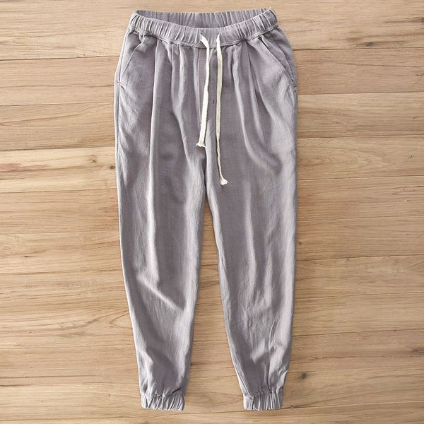 

new italy style casual loose ankle-length pants men cotton and linen autumn trousers men 40 size pants male broek dropshipping, Black