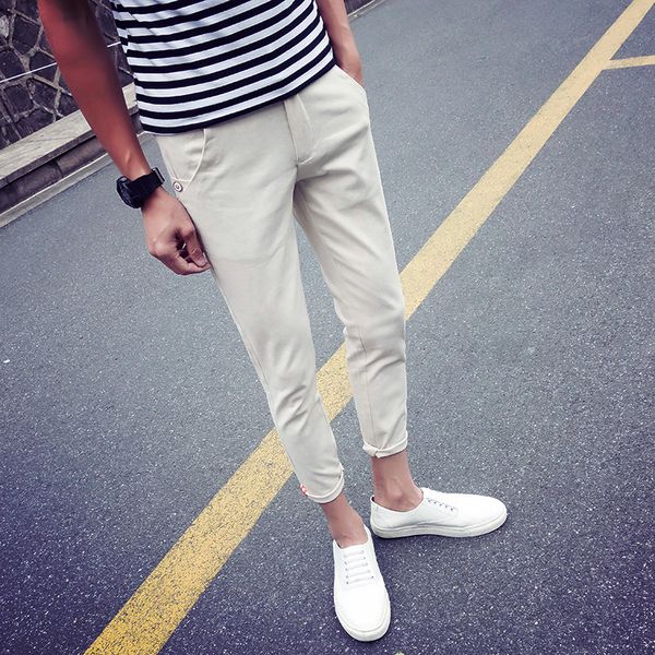 

2018 summer solid pants men ankle length slim fit mens casual pant boys plus size stretch harem pant men's trousers male 28-40, Black