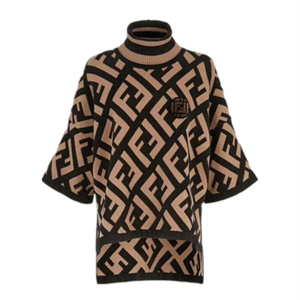 

2019 ummer women new long leeved female f letter jacquard loo e high neck blend fabric knit pullover de igner weater ize l, White;black