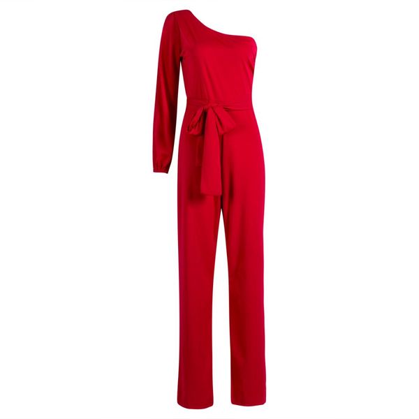 

women summer clubwear playsuit jumpsuit solid one shoulder long trousers, Black;white