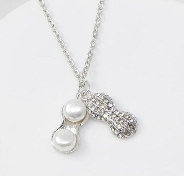 

style fresh water pearl peanut necklace jewelry korea fashion collarbone chain long fruit set with diamond pendant fashion classic exqui, Silver