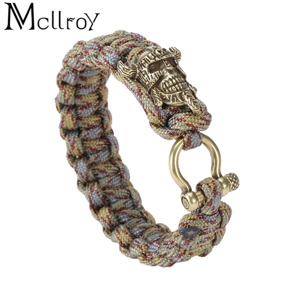 

mcllroy charm bracelets men jewelry outdoor umbrella rope diy woven bull skull bracelets bangles for men handmade knots bracelet, Golden;silver