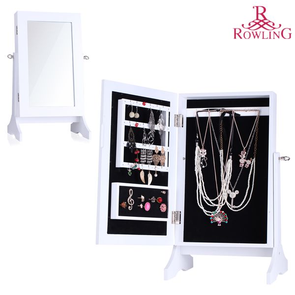 2019 White Jewelry Storage Mirror Wood Stand Mirrored Jewellery