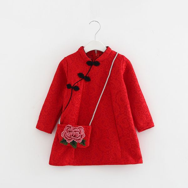 

Девушки одежда китайский стиль Cheongsam плюс бархат девушки платье Осень Зима дети м