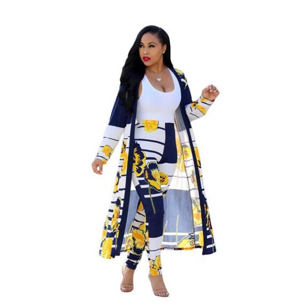 

elestyle 2018 casual 2 piece women set print full sleeve x-long outwear long pants bodycon set dw402, White
