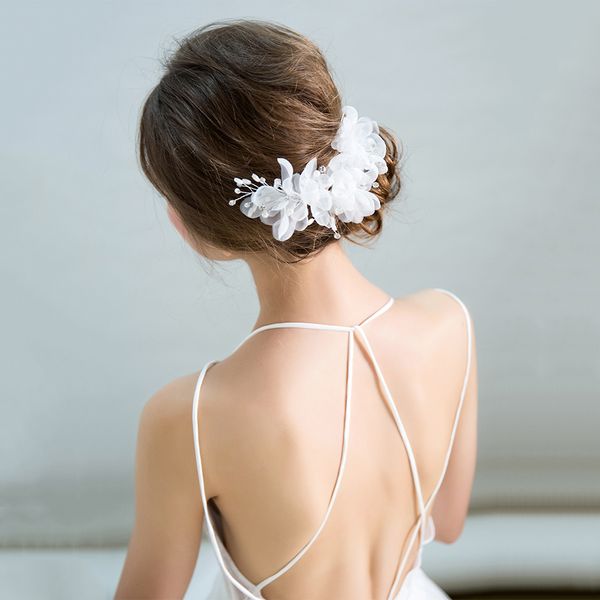 

fashion white yarn flower hair clips girls party floral barrettes headpieces bridal wedding hairgrips headdress gifts handmade, Golden;white