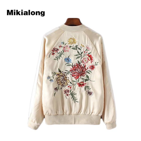 Großhandel 2017 Zurück Bomberjacke Baseball Frauen Von Stickerei Weiblichen Mantel Blume Harajuku Mikialong Outwear Grundlegende Jacke Vintage A43Lqc5Rj
