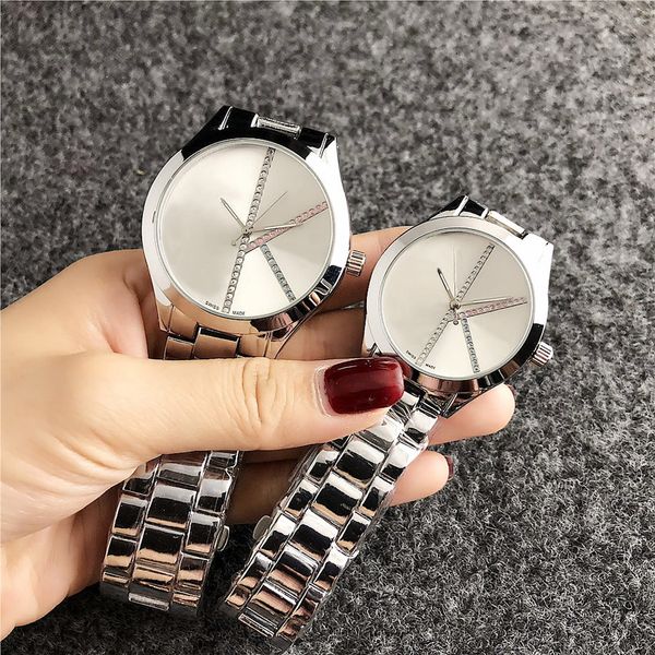 

Brand quartz wrist watch for women men Lovers' with Colorful crystal Steel Metal Band Watches C6239-2