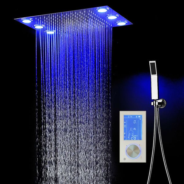 

digital thermostatic shower set controller touch control panel modern european style led ceiling light rainfall bathroom shower