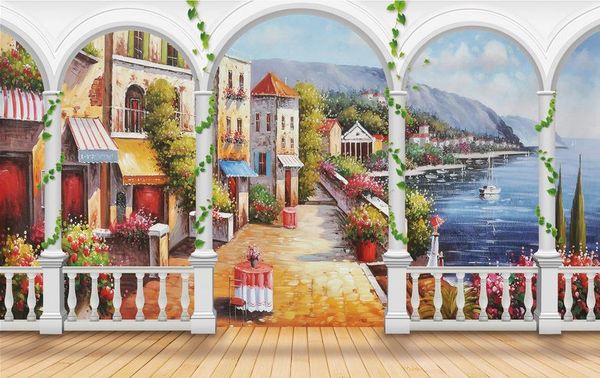 

custom 3d p wall paper original roman column aegean sea extension personality wall mural wallpaper painting