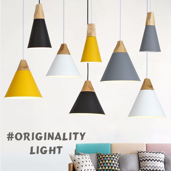 

modern wood pendant lights colorful aluminum lamp shade luminaire dining room lights pendant lamp for home lighting