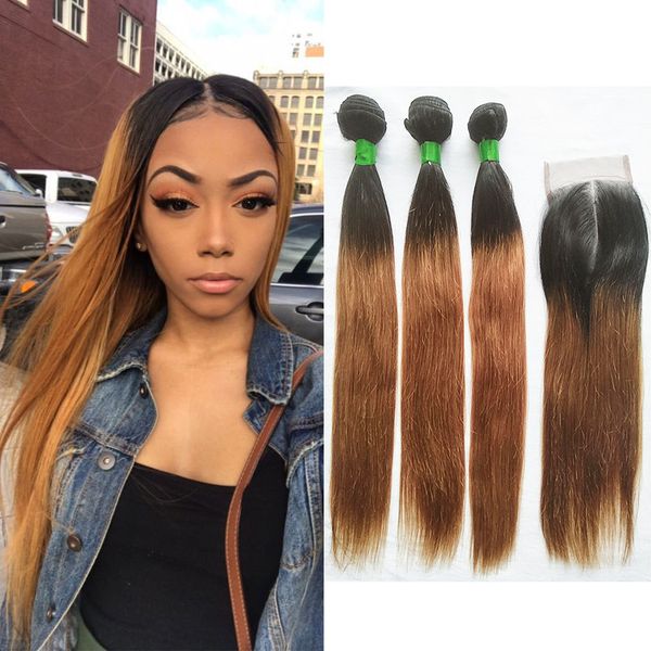 2020 Ombre T1b 30 Straight Colored Hair Bundles With Closure