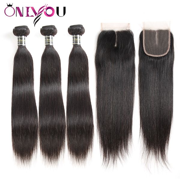 Pacotes de cabelo humano virgem brasileiro reto 3 pacotes com fechamento de renda superior 4x4 Barato Wet Weave Remy Extensões de cabelo humano Drop Shipping