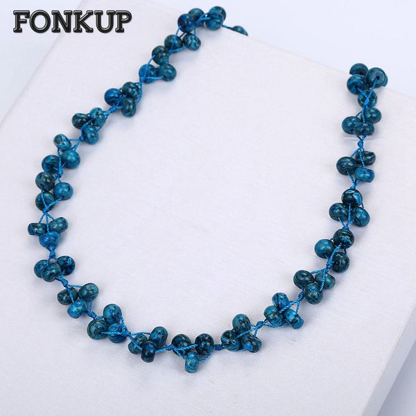 

fonkup blue turquoise necklace natural stone beads chain power gem jewelry ethnic women naszyjnik erkek kolye anniversary dragon, Silver