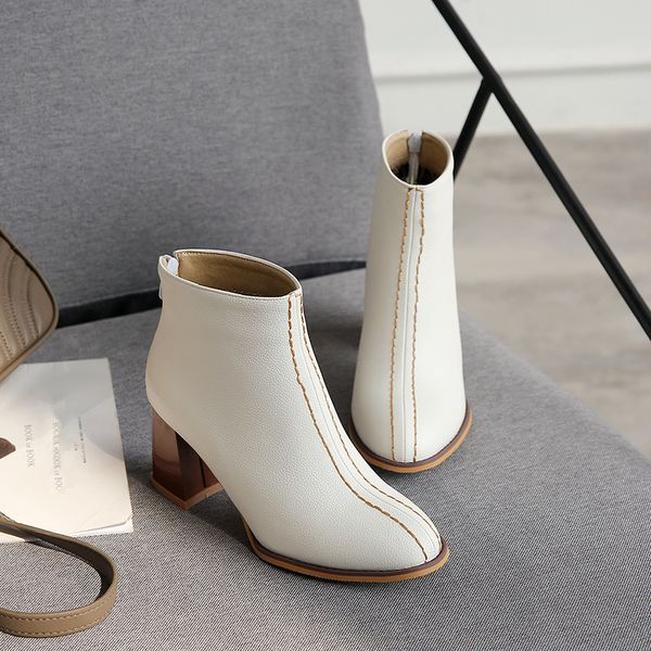 

women ankle boots woman winter shoes size 34-43 high square heels round toe zipper sewing 2018 new design sb161, Black
