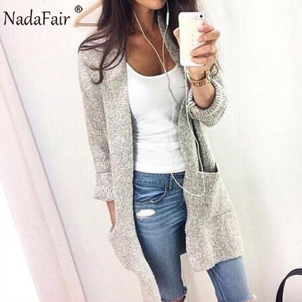 

nadafair s-5xl plus size casual long cardigans women winter clothes pockets loose long knitted sweater coat pull femme hiver, White;black