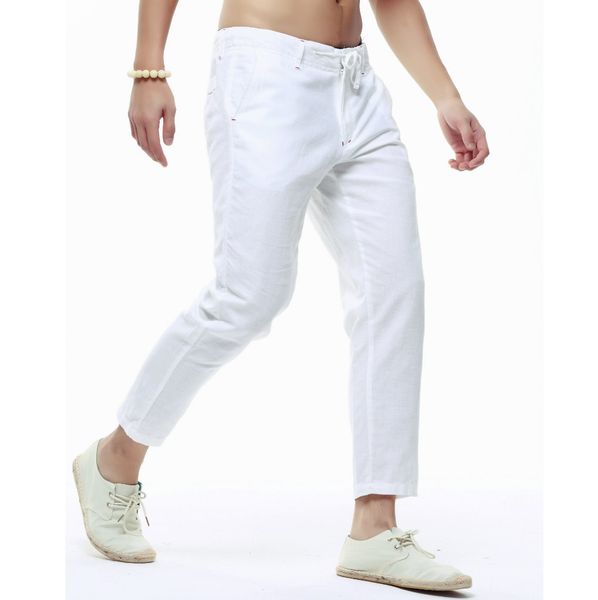 

summer mens linen capri pants lightweight slim legs casual pants men linen cotton trousers male pencil pt-136, Black