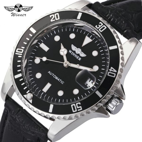 

fashion winner men women auto mechanical watches calendar arabic numerals dial wristwatch lover's clock, Slivery;brown