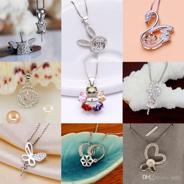 

pearl necklace settings sliver pendant for women settings 9 styles diy pearl necklace jewelry settings with chain christmas gift, Slivery;crystal