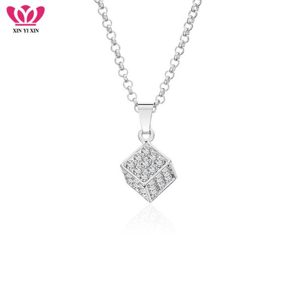 

cute clean crystal love cube pendant necklaces silver color chokers link necklaces fashion women romantic jewelry gifts