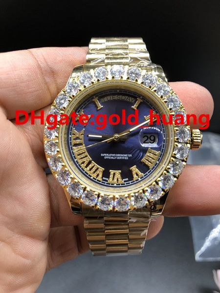 

2018 new luxury 43mm claw Bezel big diamonds automatic man watch, high-quality stainless steel men's watches (Blue) Top Quality