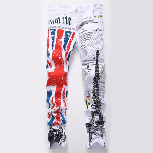 

2017 new iron tower and stripes printing denim jeans for men big size 40 42 stretch men's pants straight slim jeans male, Blue