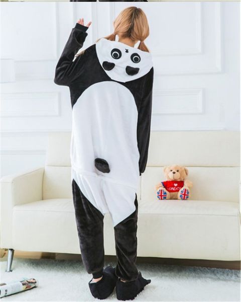 

women flannel pajamas sleepwear cartoon animal panda cosplay onesie pajamas for women female soft nightwear, Black;red