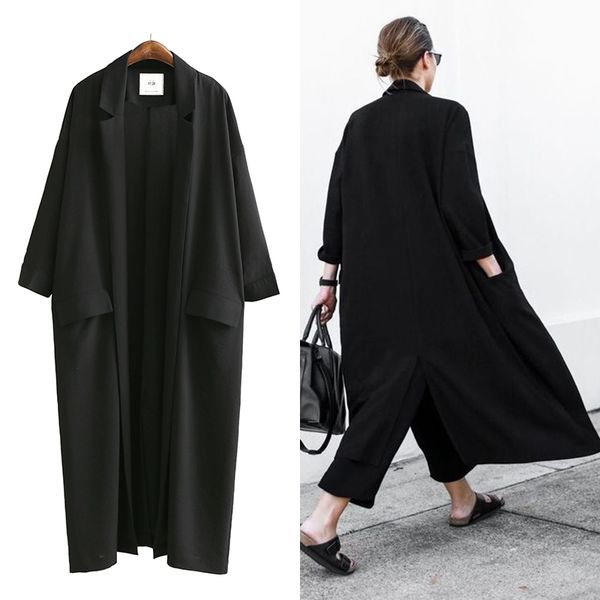 

trend-setter 2017 summer and autumn long trench coat women black thin oversize loose chiffon windwear, Tan;black