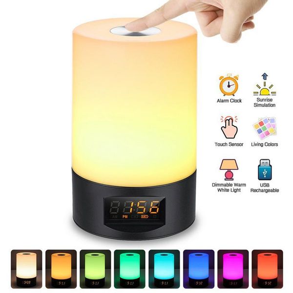 

creative led table lamp smart sunrise alarm clock wake up light touch colorful night light