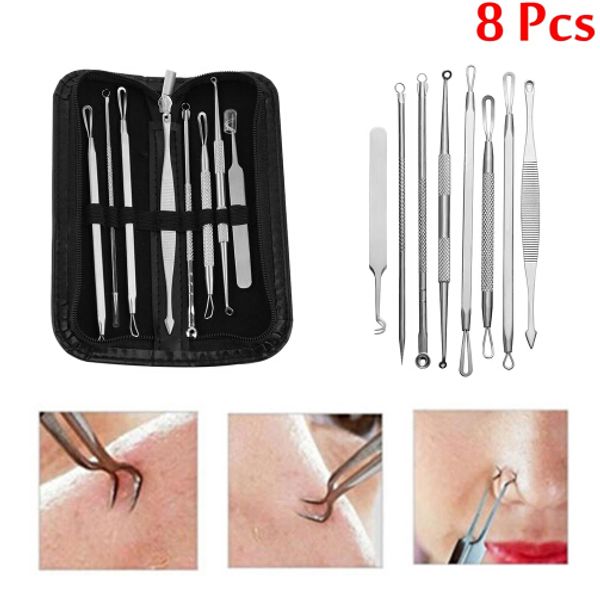 8 Pz/set Professionale Strumento di Pulizia In Acciaio Inox Rimozione Aghi Brufolo Kit Strumenti di Trucco Pimple Blemish Extractor Strumento di Bellezza