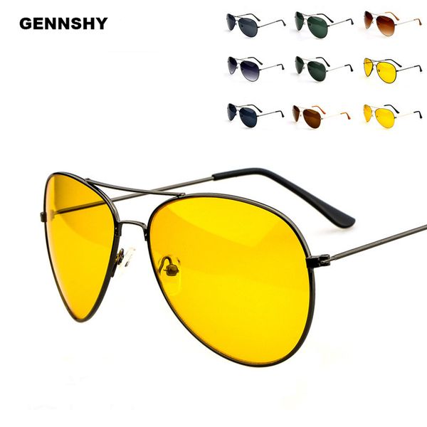 

vintage pilot sunglasses women retro brand design gold metal sunglasses classic black frame yellow lenses driving travel uv400, White;black