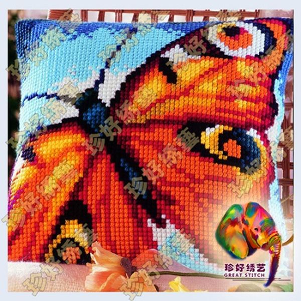 Diy Needlework Kits Unfinished Crewel Yarn Embroidery Pillow Case