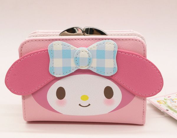 

big ears melody2018 new wallet pink lychee print young lady's wallet with short clasp, Red;black