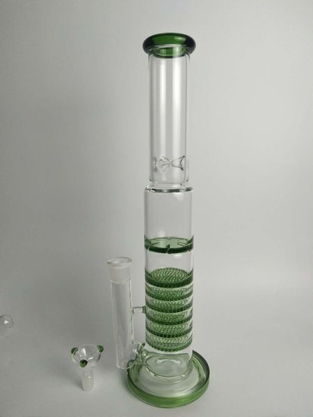 GROENE Percolator waterpijpen booreilanden zes honingraat diffuser glas water bong dikke 5mm roken waterleidingen waterpijpen