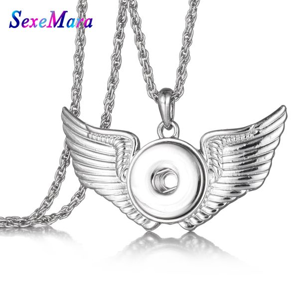 

new multi style 18mm metal fashion angle wing snap button necklace with long chain necklaces&pendant women girls diy jewelry, Silver