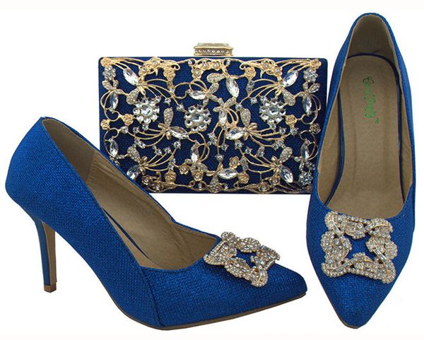 

most poular royal blue stiletto heel 8.5cm lady shoes with rhinestone decoration african shoes match handbag set for dressing bl003, Black
