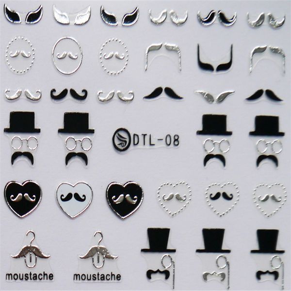 

sherlock holmes 1 sheet 3d silver nail art sticker moustache diy 7*6cm manicure adhesive decal nail art decorations, Black
