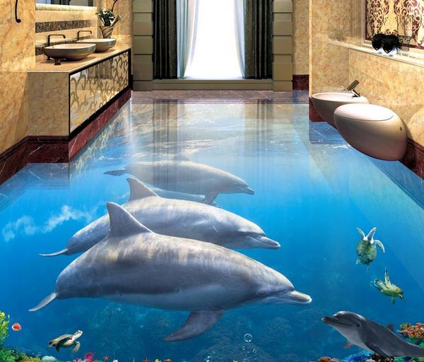 

dolphin underwater world 3d bathroom living room floor floor wallpaper for kids room