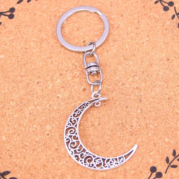 

new fashion keychain 40*30mm hollow moon pendants diy men jewelry car key chain ring holder souvenir for gift, Slivery;golden