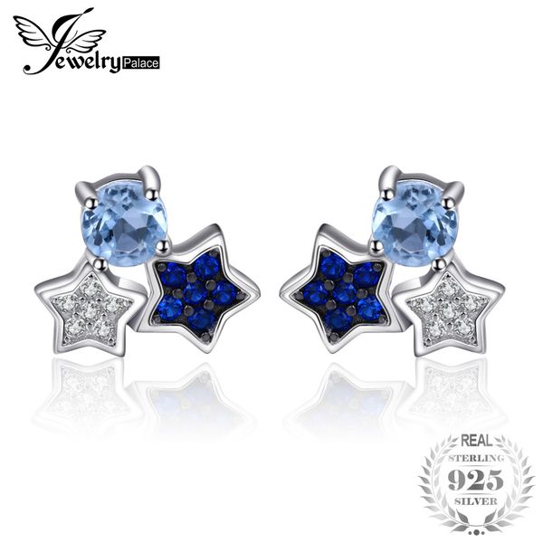 

jewelrypalace three star 0.6ct genuine sky blue z created blue spinel studs earrings 925 sterling silver gift for mother, Golden;silver