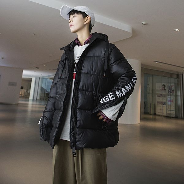 

2018 new korean version of the personality sleeves zipper trend casual wild down cotton men's jacket large size black/gray s-4xl
