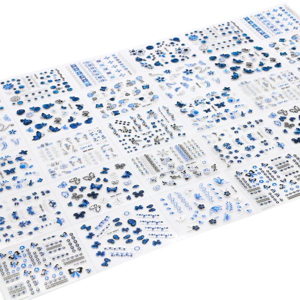 

30sheets/lot diy nail sticker 6.3*5cm blue butterfly pattern 3d nail art decal stickers for decoration manicure @ntl4, Black