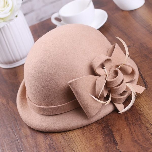 

wholesale 2018 autumn and winter pure wool felt beret hats lady banquet eleheadwear women party formal woolen fedora hat, Blue;gray